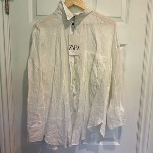 Zara white 100% linen top size L new with tags